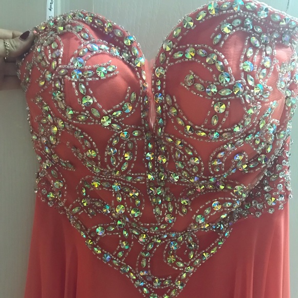 Coral strapless sequin prom formal dress size 5 - Picture 2 of 4